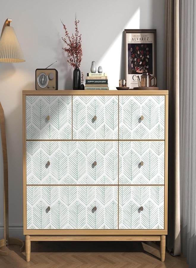 TEKCOOL ورق جدران TEKCOOL العصري القابل للتقشير واللصق، ورق لاصق بوهيمي للخزائن والأدراج، ورق جدران ذاتي اللصق، ورق جدران قابل للإزالة لغرفة النوم، ورق جدران هندسي للحمام، أخضر/أبيض 45 * 300. - Image 2